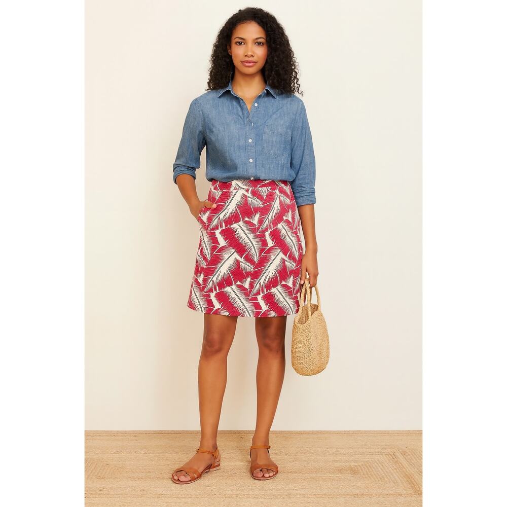 J. CREW raspberry pink leaf print linen blend skirt size 6 spring summer casual
